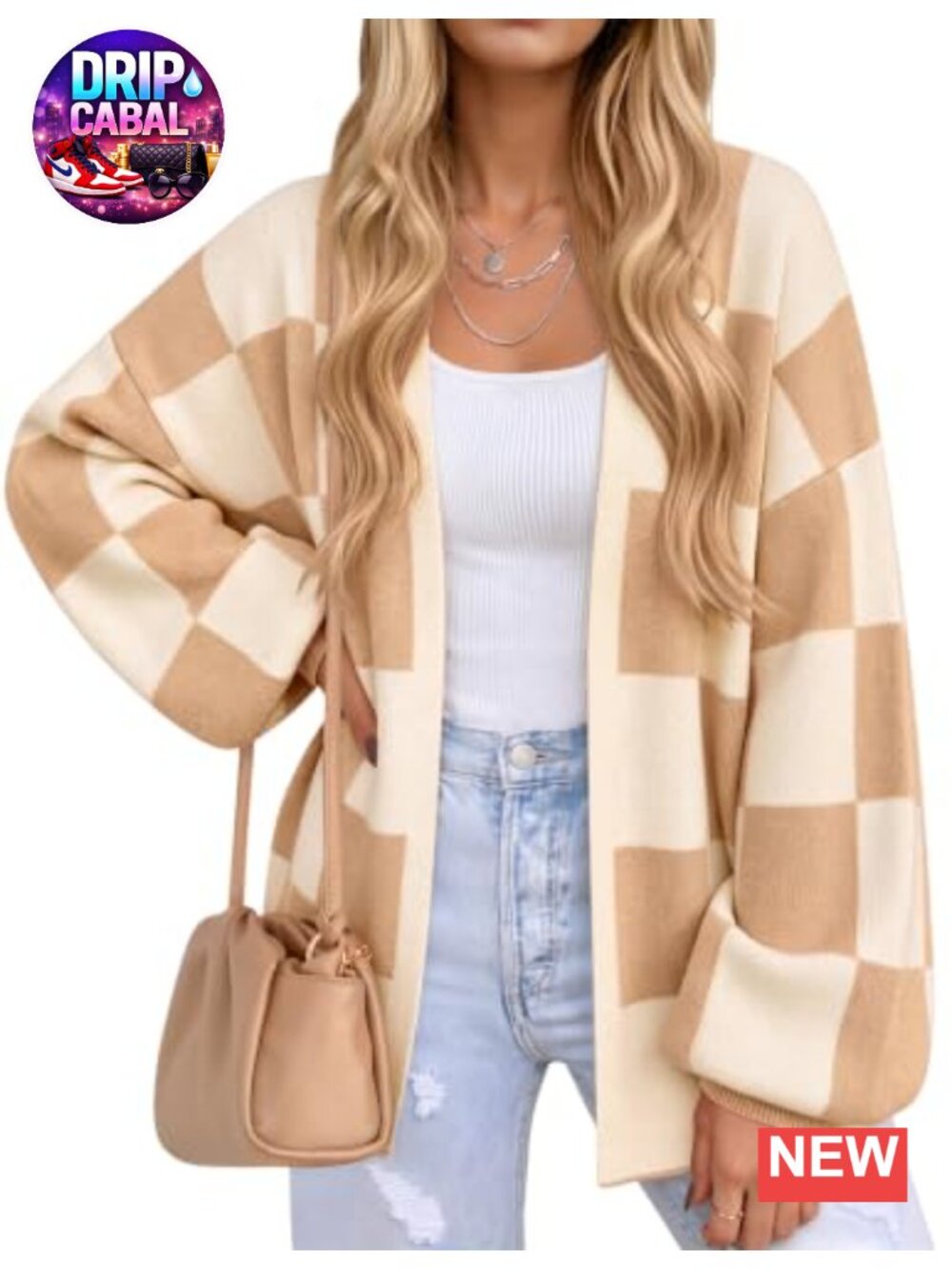 Oversized Open Front Buffalo Plaid Knit Cardigan Sweater